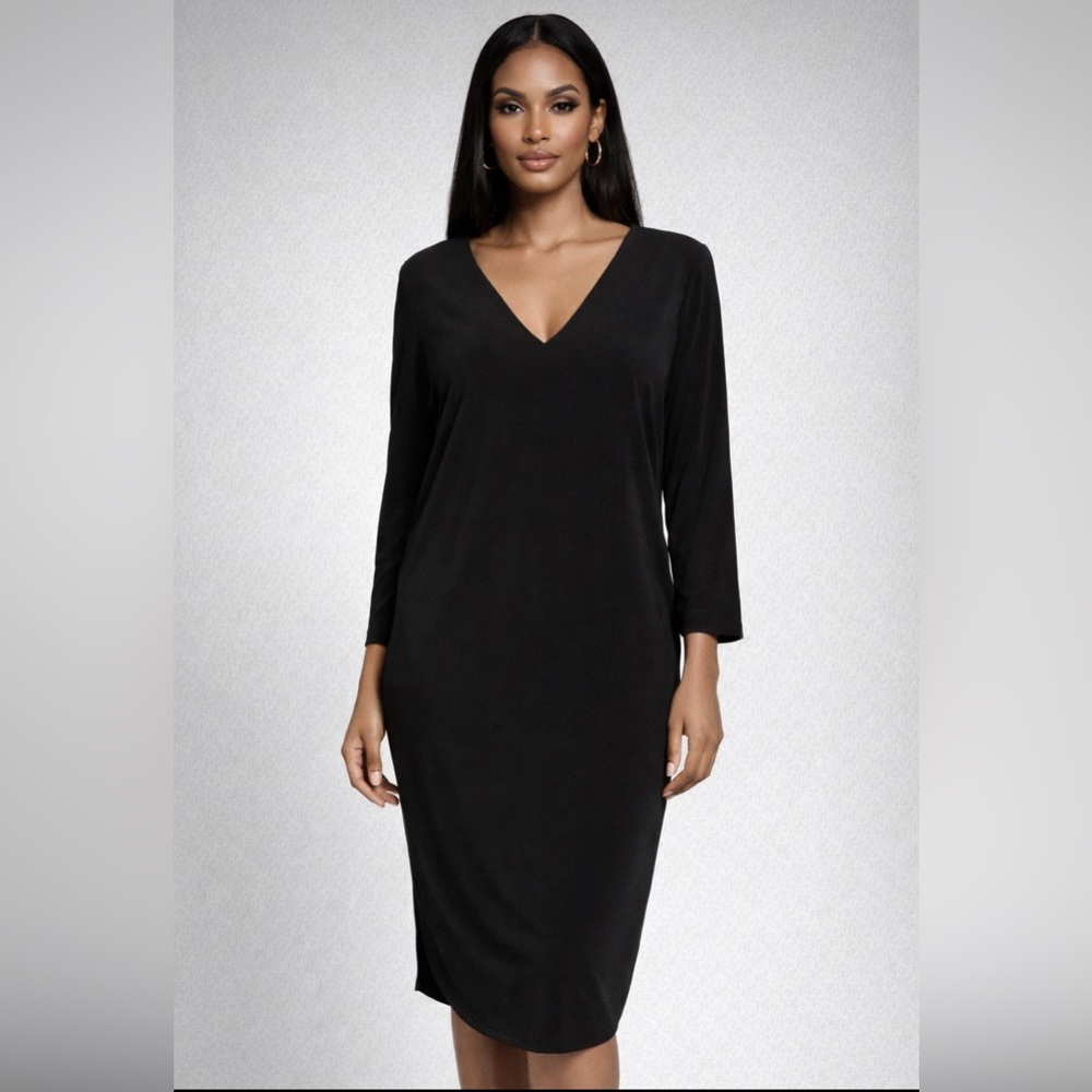 Anthropologie Clara Sun Woo Dress L Large Black Long Sleeve V Neck